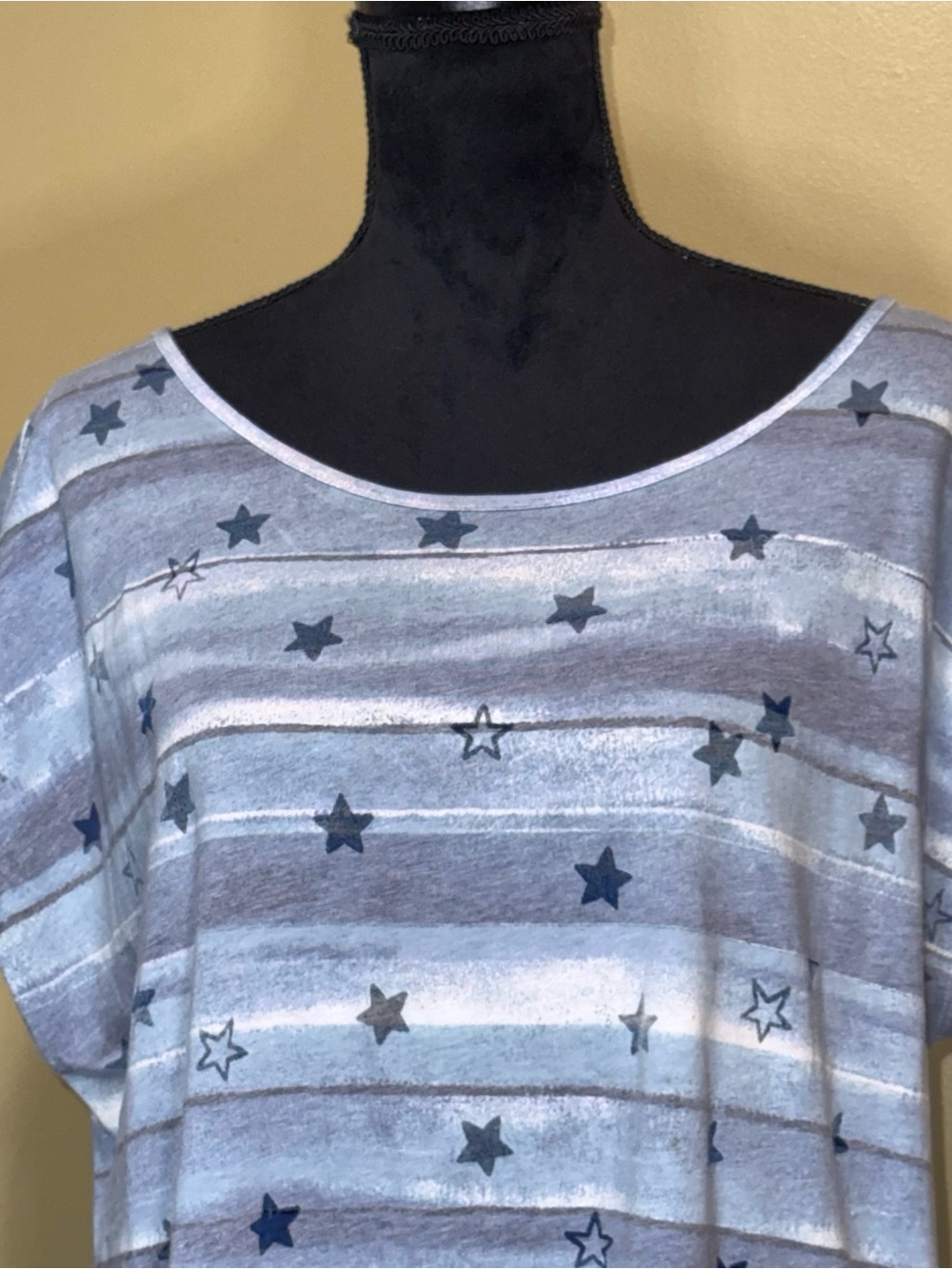 Eddie Bauer Blue White Abstract Stripe Star Pattern Scoop Neck Tee Top Plus Size - Picture 2 of 9
